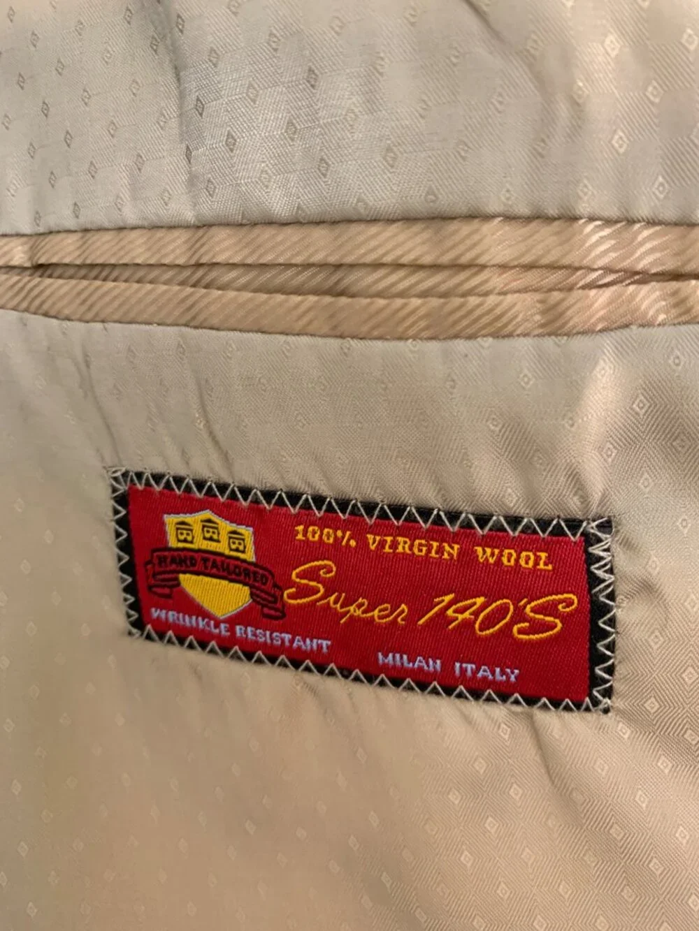 NWT Mantoni Mens Super 140s Suit Jacket & Pleated Pants Tan 48L x 37 Wool